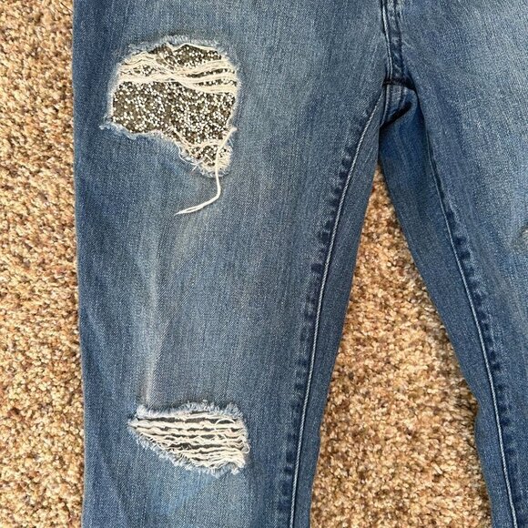 Jennifer Lopez Sequin Distressed Skinny Ankle Blue Jeans Women's Size 2 - Picture 4 of 7